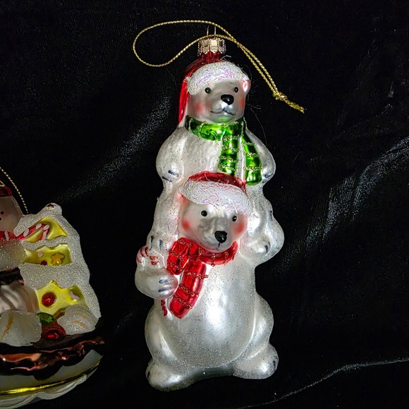 Lot 3 Blown Glass Christmas Ornaments Bear Basketball Player Snowman Polar Bears - Picture 8 of 10